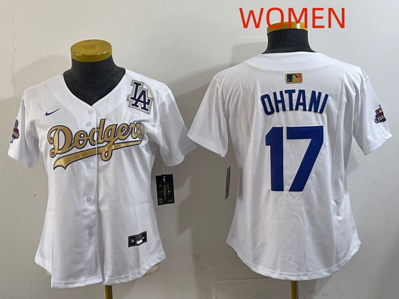 Women Los Angeles Dodgers #17 Ohtani White Champion edition Nike MLB Jersey style 0011->women mlb jersey->Women Jersey